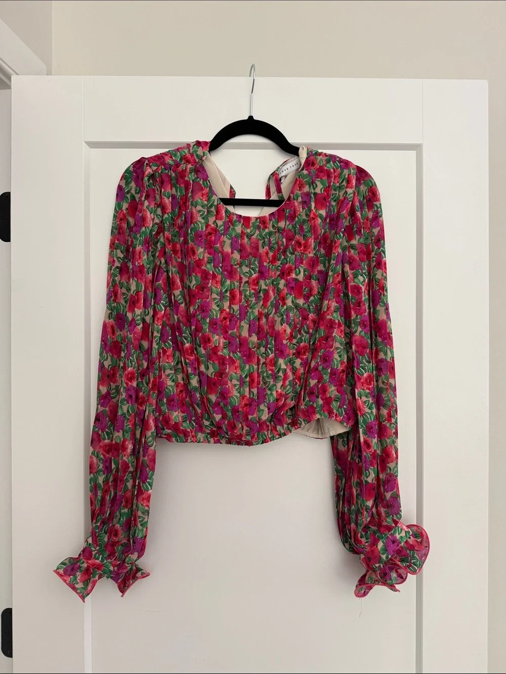 Floral Pink Pleated Bubble Top